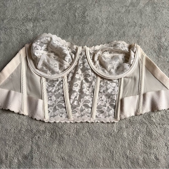 Vintage 70s 80s Backless Floral Lace Corset Long Bustier Bra Top Lingerie White - Picture 12 of 16